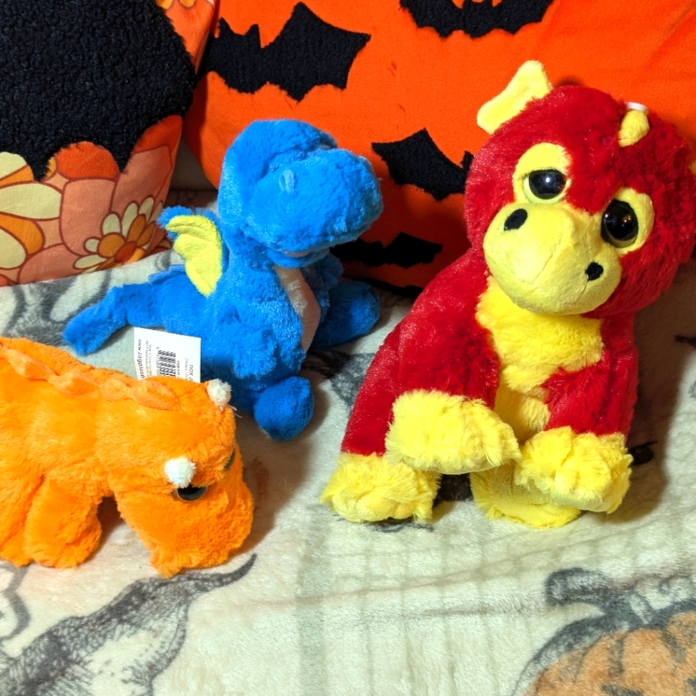 Plush Dragon Toy Set - Red, Blue, and Orange